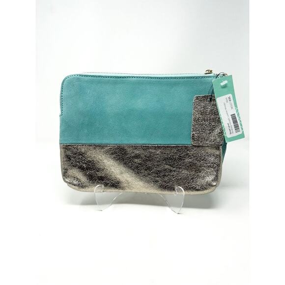 NEW with Tags Street Level Mirabella Metallic Sueded and Leather Wristlet Clutch - Picture 6 of 14